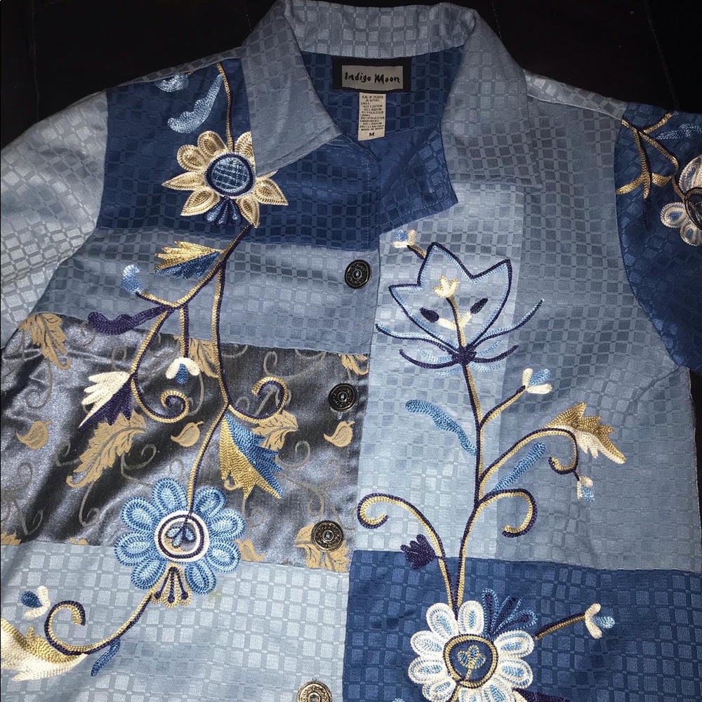 Medium Indigo Moon Embroidered Patch Coat